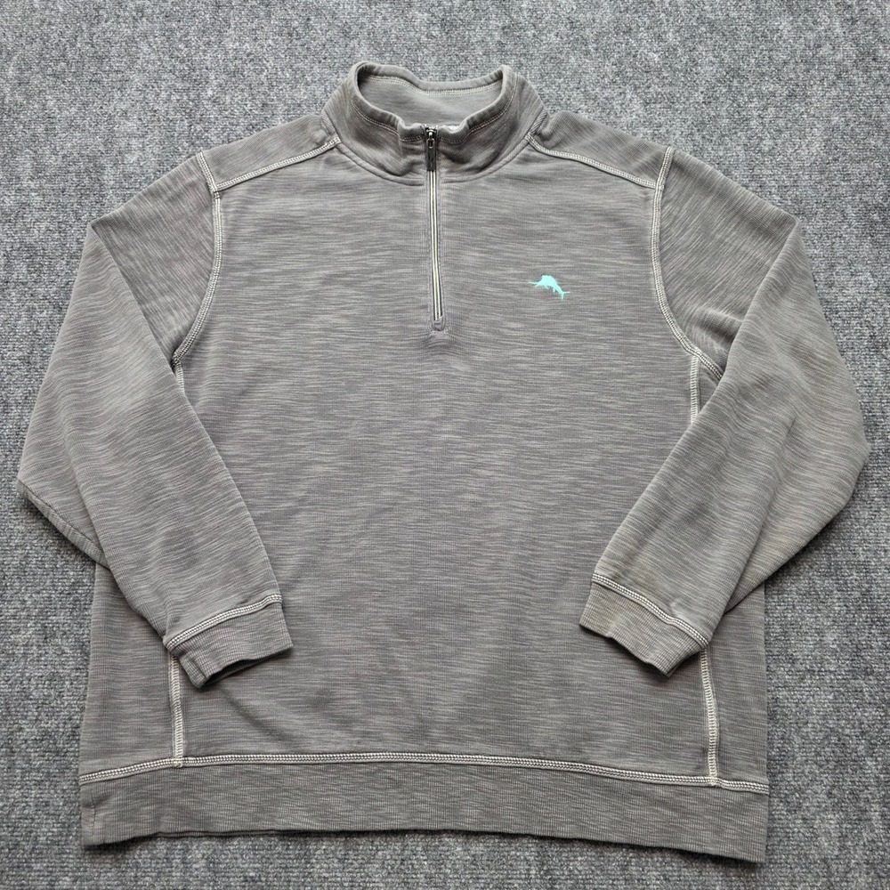 Tommy Bahama Tobago Bay Men's XXL Gray Cotton Tencel Quarter Zip Pullover Marlin - Picture 2 of 15